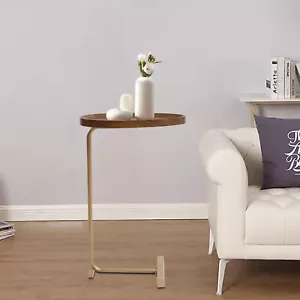 Sofa Couch Coffee End Table Bed Side Table Snack Table Metal+Walnut Laptop Table - Picture 1 of 16