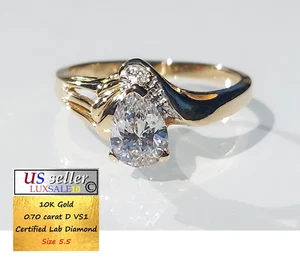 Vintage ring 0.70 carat certified diamond ,10k solid gold ring Pear cut D VS1 - Picture 1 of 18