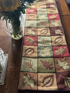 Autumn Tapestry Table Runner 12” by 88” Banquet Size Green Rust Tan Fall Leaves - Picture 1 of 6