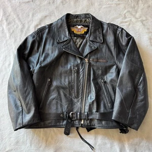 Harley Davidson schwarz Leder Motorrad Biker Gürtel gefüttert D Tasche Jacke 3XL - Bild 1 von 13