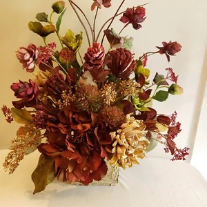 Burgundy fall floral arrangement, silk floral arrangement, fall flower decor - Picture 1 of 8