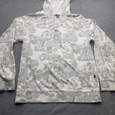 Volcom Sweater Mens Medium Hoodie Long Sleeve Gray White Henley Pull Over Logo - Image 1 of 4