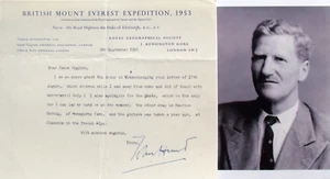 Sir John Hunt "Mount Everest Explorer" Signed Mount Everest Expedition Letter - Picture 1 of 8