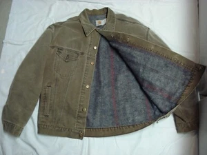 '90s Blanket Lined CARHARTT JB182 Truckers JACKET. 2XL Reg BROWN Button coat USA - Picture 1 of 13