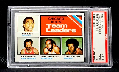 1975 TOPPS BASKETBALL #119 CHICAGO BULLS TEAM LEADERS PSA 9 MINT GREAT CARD - Image 1 of 2