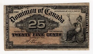 1900 DOMINION OF CANADA TWENTY FIVE 25 CENT SHINPLASTER BANK NOTE BOVILLE - Picture 1 of 2