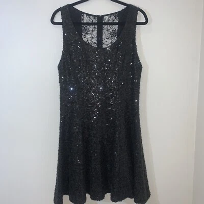 Alice + Olivia Sleeveless Dress Womens 8 Black All Over Sequin Lace Back - Image 1 of 4