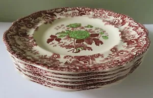 6 Copeland Spode Royal Jasmine Brown Flowers w Green 10 3/4" Dinner Plates - Picture 1 of 7
