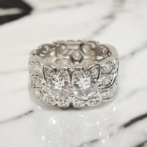 Vintage Platinum All Around Diamond Ring With 2 Center Stones - Picture 1 of 4