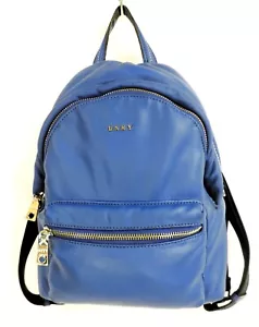 DKNY Soft Vegan Leather Backpack Quinn Royal Blue Silver Hardware Black Straps - Picture 1 of 21