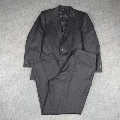 Brooks Brothers Suit Mens 46L 41W Black Blazer Pants Pinstripe Wool 1818 Madison - Image 1 of 4