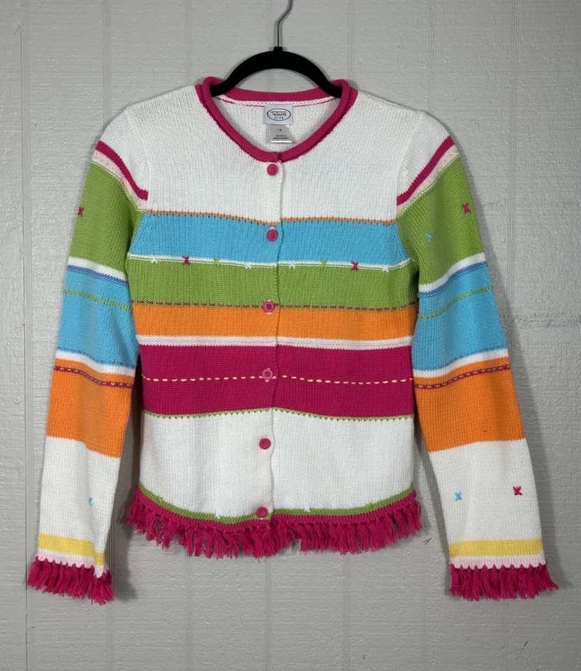 Cárdigan de Colección Y2K Talbot Niños Niñas Talla 14 Flecos a Rayas Colorido Granny Core Nuevo con Etiquetas Foto 1 de 4