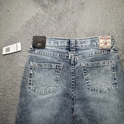 Jeans feminino novo com etiquetas True Religion Joey Hi Ride flare leve lavagem média strass 10 - Imagem 1 de 4