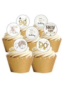 Cake Toppers Age 90 Ninety Nintieth 90th Birthday 24 Precut Edible Wafer Paper - Picture 1 of 8