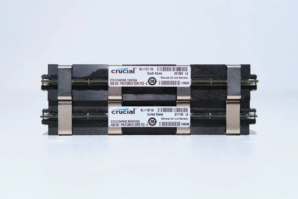 2 x Crucial RAM CT12872AP80E 4GB 240-PIN 512mx 72 DDR2 PC2-6 early mac pro - Image 1 of 4