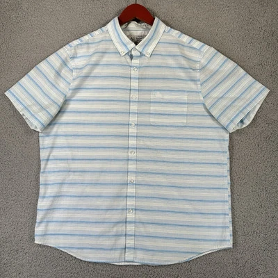 Camisa masculina Penguin MunsingWear manga curta com botões XL listrada azul Preppy - Imagem 1 de 4