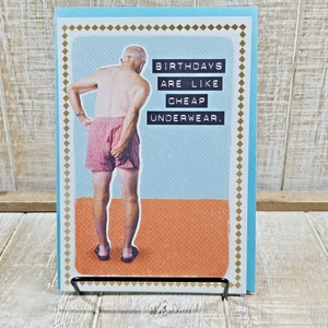 Hallmark Birthday Greeting Card 5x7 Cheap Underwear Funny Adult Humor Blue Gold - Picture 1 of 8