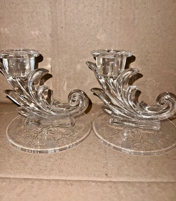 Vintage Pair of Fostoria Navarre Etched Crystal Candle Holders - Image 1 of 4