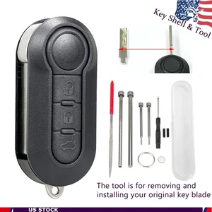 For 2012 2013 2014 2015 2016 2017 Fiat 500 Flip Key Fob Remote Case Shell + Tool - Picture 1 of 10