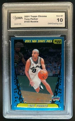 2001-02 Topps Chrome Tony Parker Rookie RC #155 Spurs GMA 10 - Image 1 of 2