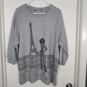 Love + Lace Mujer 3X Suéter Top Gris Manga 3/4 Torre Eiffel Brillante - LEER - Imagen 1 de 8