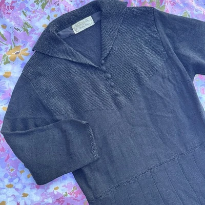 Vestido brillante tejido negro vintage de los años 50 - hecho a mano talla L-XL Foto 1 de 4