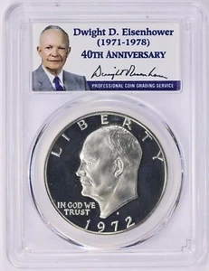 1972 S Eisenhower Dollar PCGS PR70 DCAM Brilliant White Eisenhower Portrait - Picture 1 of 2