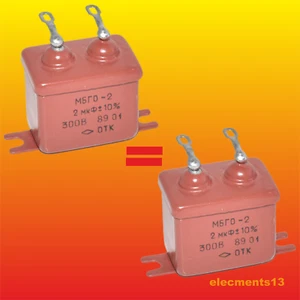 2uF 300V MATCHED PAIR RUSSIAN PAPER IN OIL PIO AUDIO CAPACITORS MBGO-2 - Picture 1 of 5