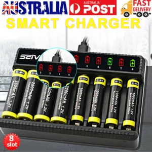 8 Slot Smart Battery Charger LED Display for AA/AAA NiMH Rechargeable Batteries - Picture 1 of 12