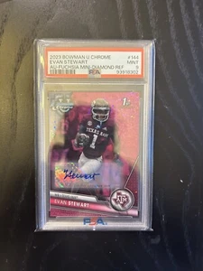 2023 Bowman U Chrome Evan Stewart 1st Fuchsia Mini Diamond Auto /150 PSA 9 - Picture 1 of 2
