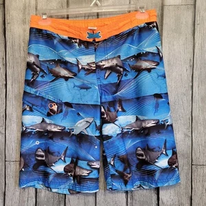 OP Swim Trunks Boys XL(14-16) Blue With Sharks Swim Trunks - Picture 1 of 10