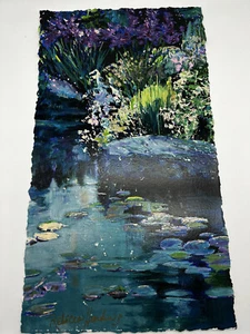 Rebecca Hardin Serigraph Mezame The Awakening Iris Flower Garden Pond Signed - Picture 1 of 7