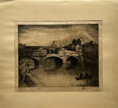 Radierung Otto Thämer Stadtansicht Italien Florenz 1925 - Bild 1 von 4