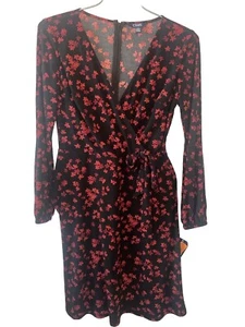 Chaps S NWT Floral Surplice Dress Black Red Faux Wrap $100 - Picture 1 of 10