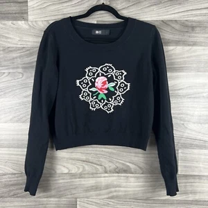 Iron Fist Sweater Womens L Black Long Sleeve Rose Floral Pattern Knit Victorian - Picture 1 of 10