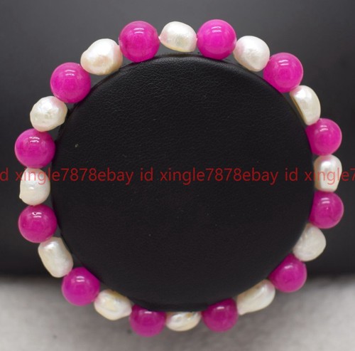 VALENTINO Nuovo Bracciale Perla Bianca Naturale 8mm Rosa Sugilite Pietra Preziosa Rotonda Perline 7 5 pollici