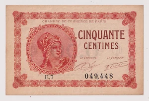 Billet de nécessité 50 c. CHAMBRE de COMMERCE de PARIS - 10 mars 1920 - Picture 1 of 2
