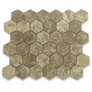F32XP Emperador Mármol Marrón Claro 2 pulgadas Mosaico Hexagonal Azulejo Pulido - Imagen 1 de 5
