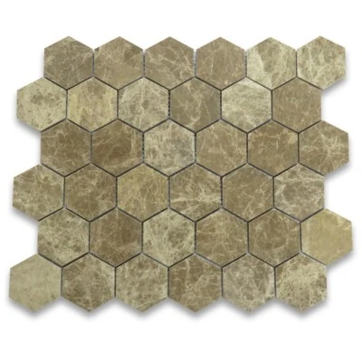 F32XP Emperador Light Brown Marble 2 inch Hexagon Mosaic Tile Polished - Image 1 of 4