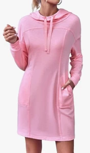 NEW Fisoew Women's Long Sleeve Hoodie Sweatshirt Dress Pink Size XL - Picture 1 of 1