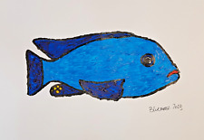 Unikat Bluemoose Fisch Gemälde Acryl auf Papier  21x30cm Original