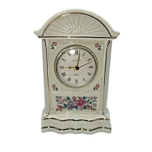 OROLOGIO MANTELLO VINTAGE GODINGER porcellana tesori ROSA IRLANDESE bianco sporco/floreale FUNZIONA! - Foto 1 di 18