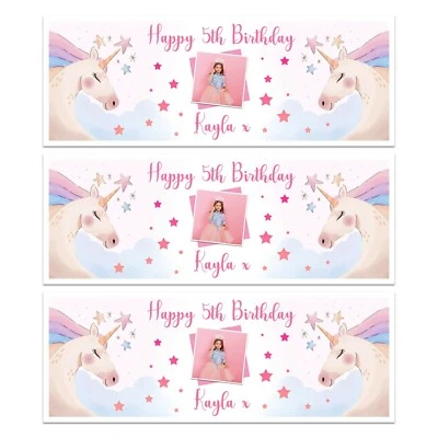 NIÑAS UNICORNIO PERSONALIZADO CUMPLEAÑOS BANNER NOMBRE FOTO FIESTA PARED  Foto 1 de 2