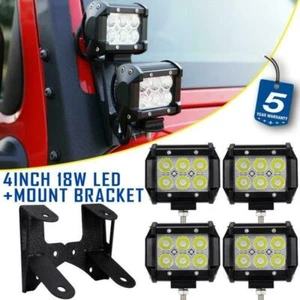 4Pcs 4" LED Light Bar 2Pcs A-Pillar Dual Deck Mount Bracket for Jeep Wrangler JK - Picture 1 of 12