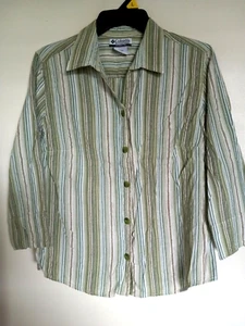 VTG Columbia Striped Button Up Shirt Women 3/4 Sleeve Blouse Sz L Faded - Picture 1 of 3