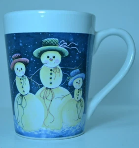 Royal Norfolk 3 Snowmen w/ Hats in Snow Coffee Cup Mug White Blue Large - Picture 1 of 12