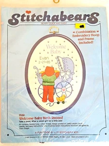 WELCOME BABY BIRTH RECORD 7530 Embroidery Kit Dimensions Stitchabears NEW 1985 - Picture 1 of 5