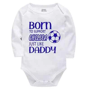 Personalised Born to Support Chelsea Just Like Daddy Baby Bodysuit Football Fans - Picture 1 of 12