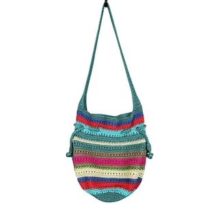 Merona Crossbody Boho Shoulder Bag Crochet Woven Colorful Striped Hippie Pockets - Picture 1 of 8