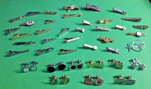 Junk Drawer Lot 40 Vintage Tie Clips Bars & Cufflinks Gold&Silver-Tone Metals - Picture 1 of 19